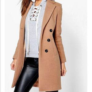 Boohoo Petite Double Breasted Camel Duster Coat